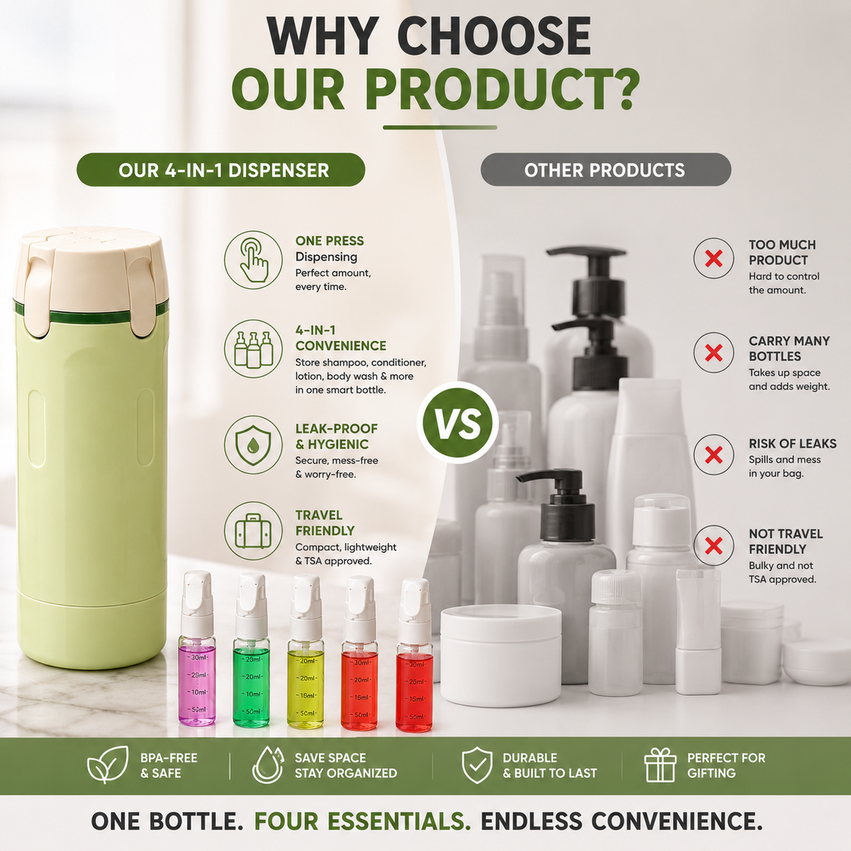 QuadPump™- One Press. Four Essentials. A Better, Cleaner Routine.